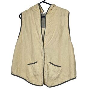 Kleen Beige 100% Linen Hooded‎ Vest With Pockets Womens L